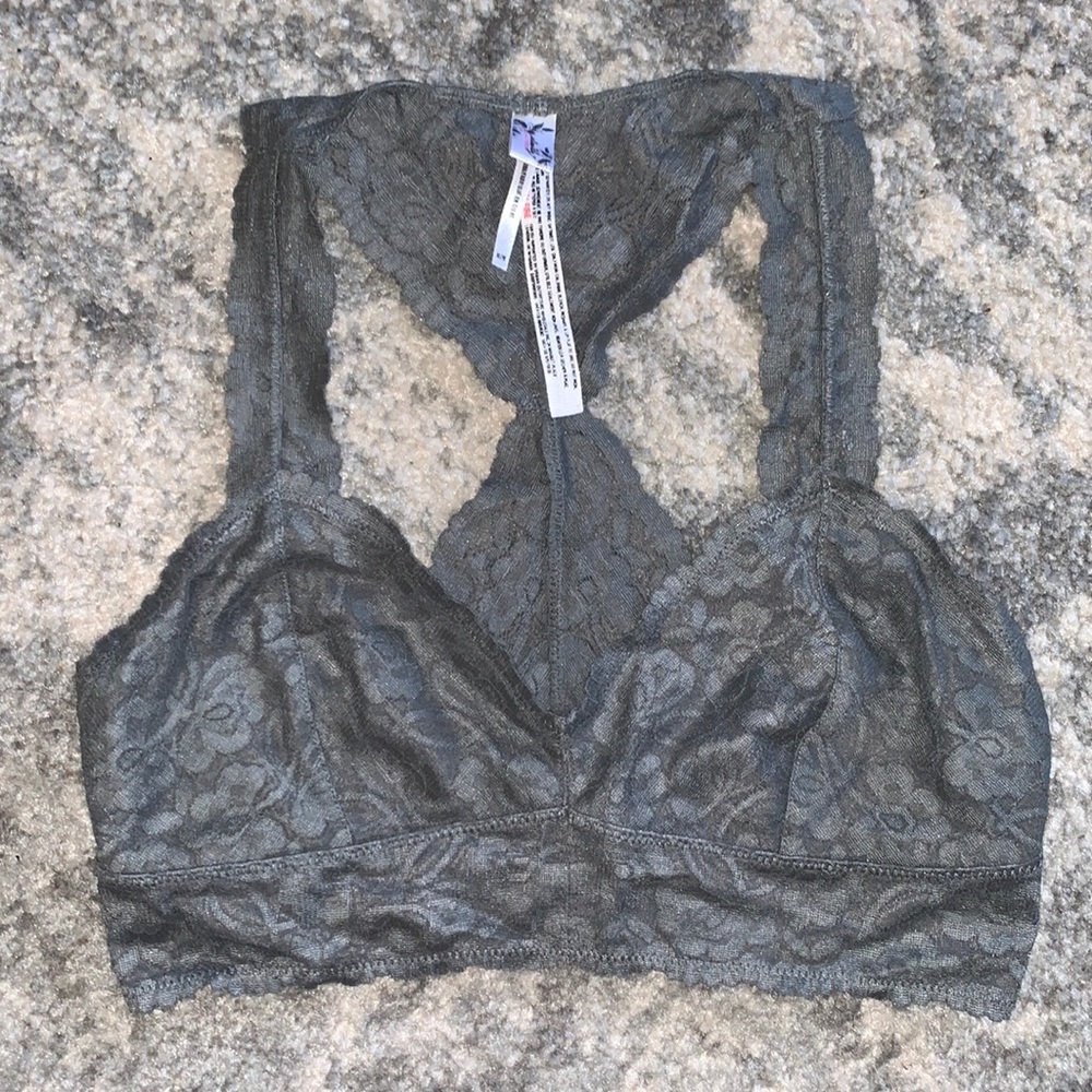 Free People Galloon Lace Racerback dark grey bralette - size medium